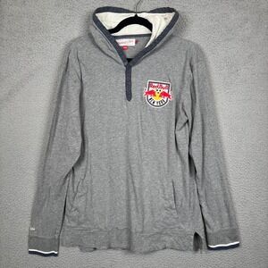 Red Bull NY‎ Hoodie Mens L Gray MLS Mitchell & Ness Hooded Henley